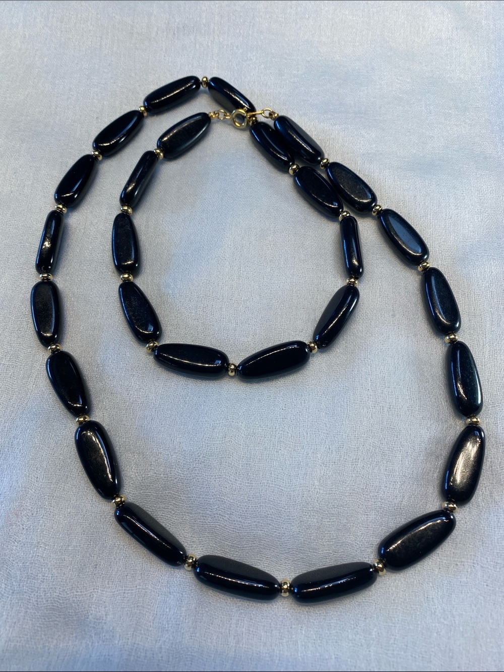 Classic Black Bead Necklace with Gold Accent Beads